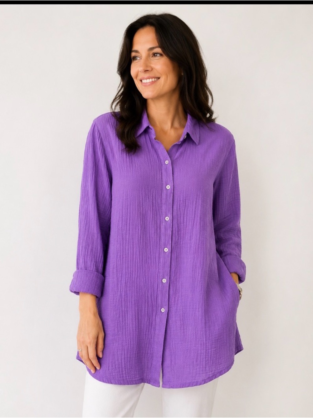 J JILL 100% Cotton Gauzy Button Up Shirt Blouse  XL Petite